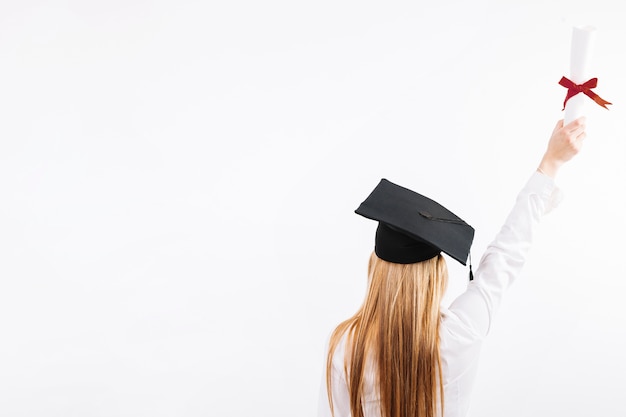 Proud woman with paper of education