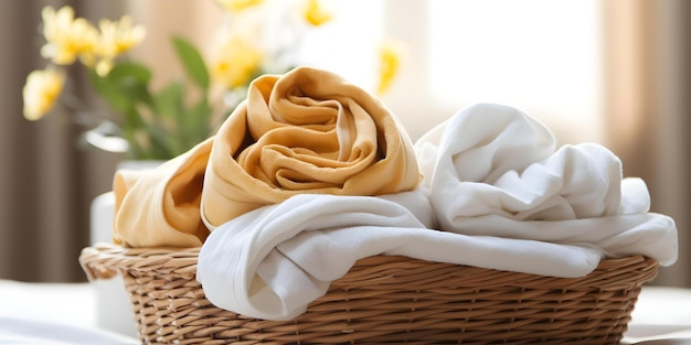 Providing Clean Linens in a Basket for Guests in Hotels or Bed and Breakfasts Concept Inroom amenities Hospitality services Linens Guest experience Bed and Breakfasts