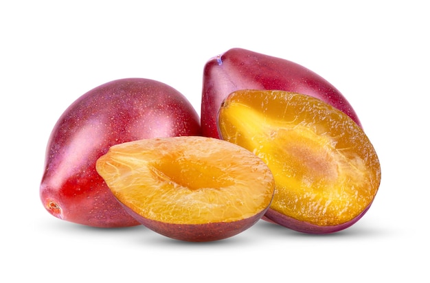 Prune Slice or plum isolated on a white background