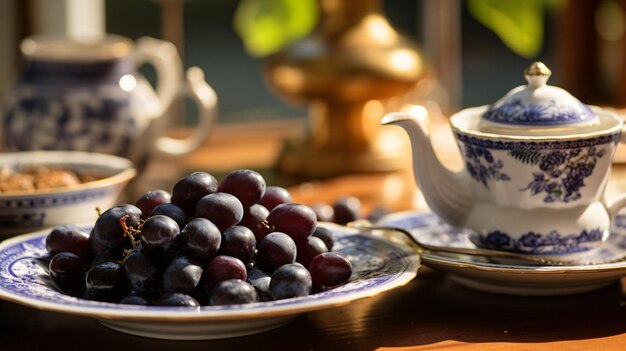 Prunes on Saucer Near Wonderful Tableware