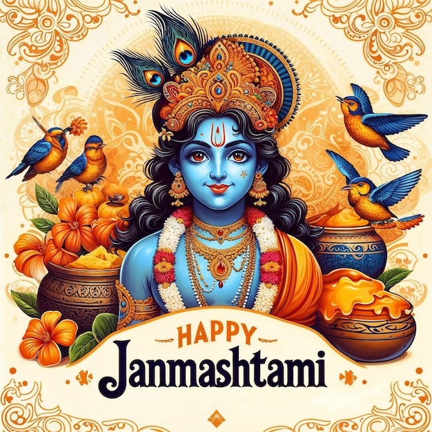 PSD happy Janmashtami social media poster template