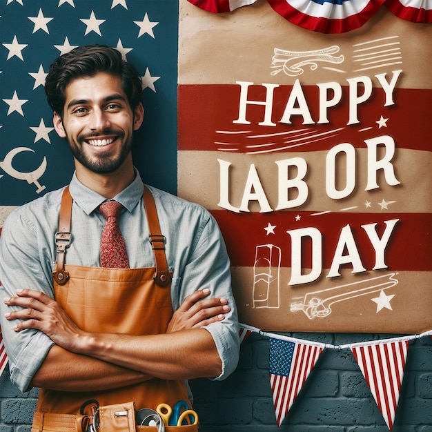 PSD happy Labor day social media poster template