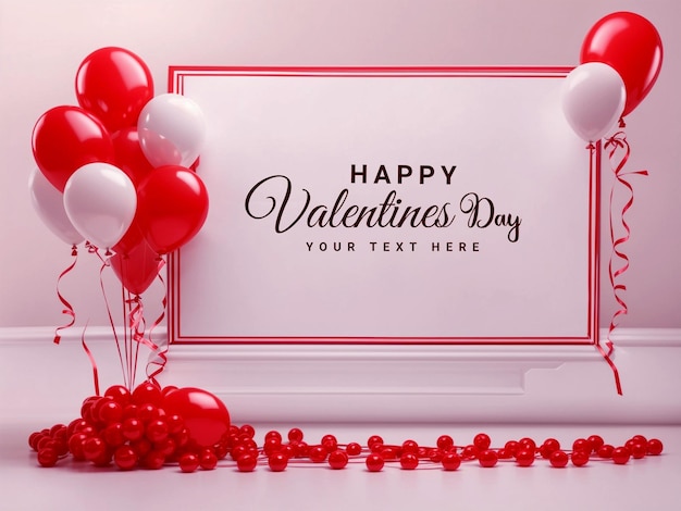 PSD Happy valentines day template design with heart shape rose and balloons generated by ai