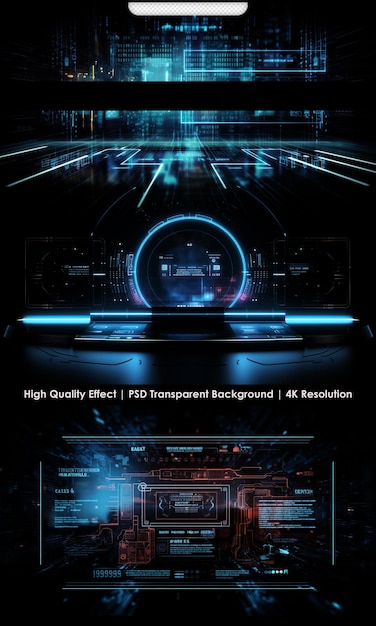 PSD hitech advanced show holographic data dynamic foundation transparent background