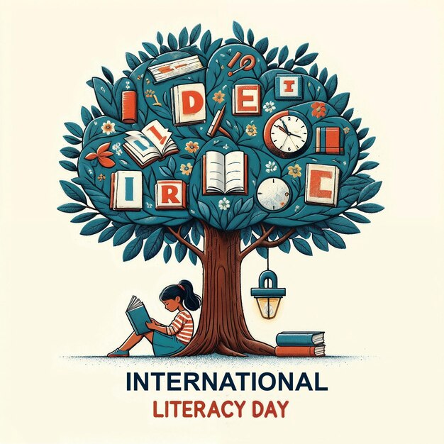 PSD International Literacy Day social media poster template