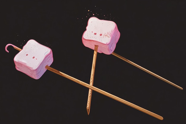 PSD Marshmallows on Skewer on Transparent Background