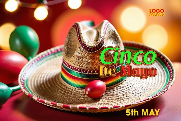 Photo psd a poster for a party cinco de mayo with a hat mexico and a colorful background