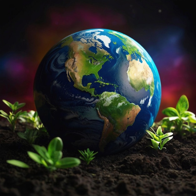 PSD template of a Happy earth day poster with planet earth in black background