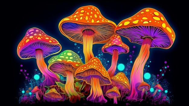 Psilocybin mushrooms Generative AI and Neon Psychedelic