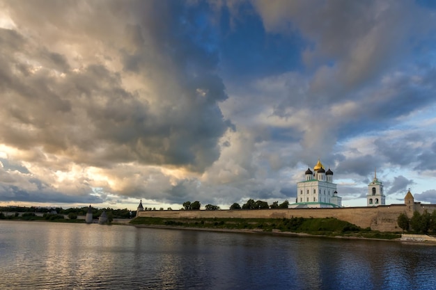 Pskov Kremlin in the evening before storm Russia