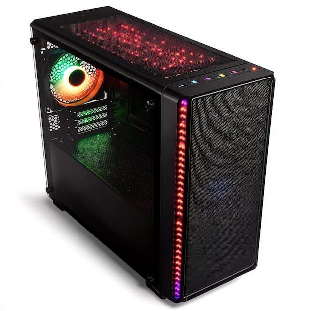 Photo psu with rgb lighting effects integrated into a custom gaming rig