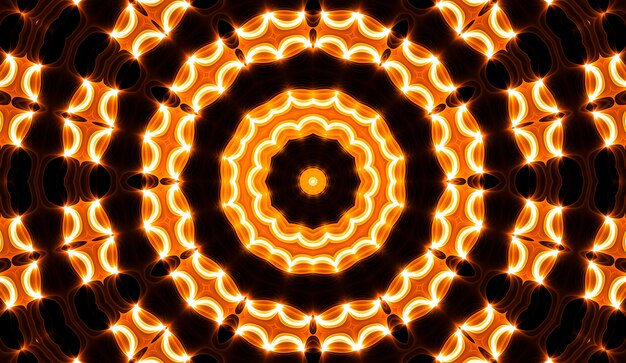 Psychedel yellow and black kaleidoscope with stars. Optical expansion illusion.