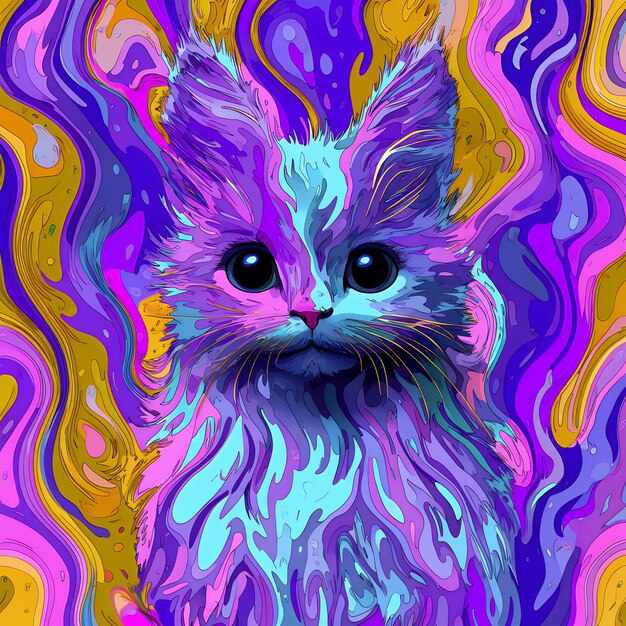 Photo psychedelic cat with wavy pattern