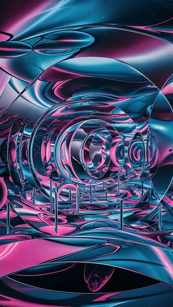 Photo psychedelic chrome wallpaper with luminous effects and abstract shapes offering a futuristic and surreal ambiance