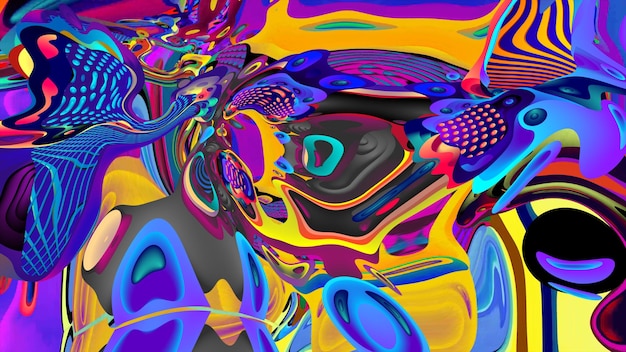 Photo psychedelic colorful abstract fluid and liquid fractal background