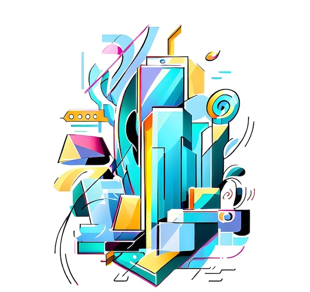 psychedelic colorful and abstract image with shapes and lines