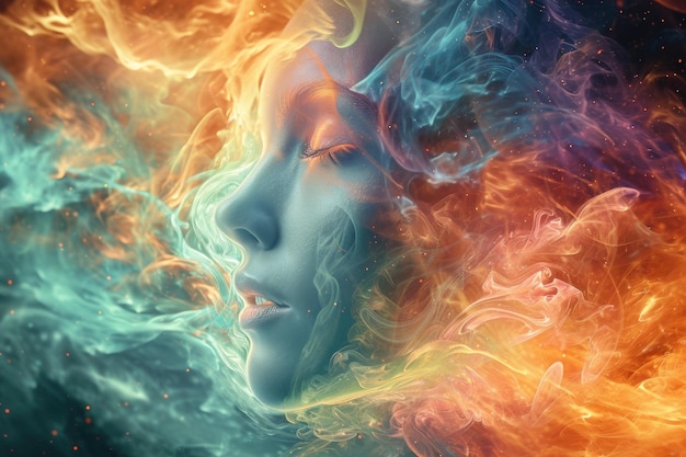 Psychedelic Colorful woman head aura digital art Generate Ai