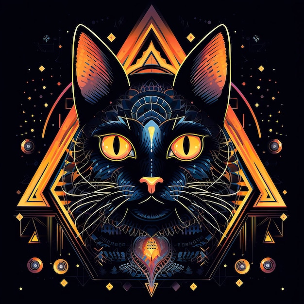 Psychedelic Halloween Patterns Geometric Black Cat