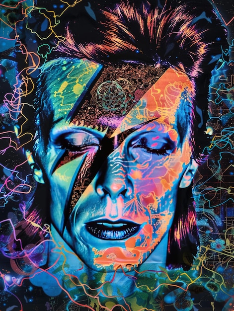 Psychedelic intricate tapestry of ancient circuitry woven into the fabric of bioluminescent David Bowie colorful dark ar 34 Job ID a93e4be1b7ab4753abbb559395e5e3ed