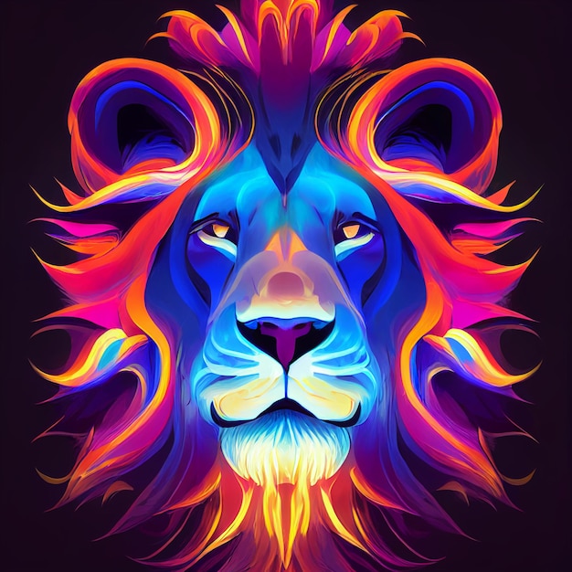 psychedelic lion portrait neon colors spirit animal