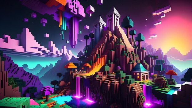 Psychedelic Minecraft live wallpaper free space Minecraft world voxel surface