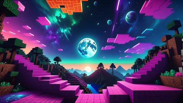 Psychedelic Minecraft live wallpaper free space Minecraft world voxel surface