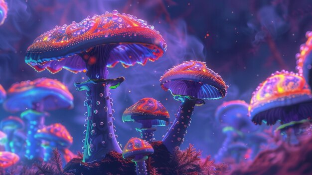 Photo psychedelic mushroom dreams trippy fungus fantasy concept