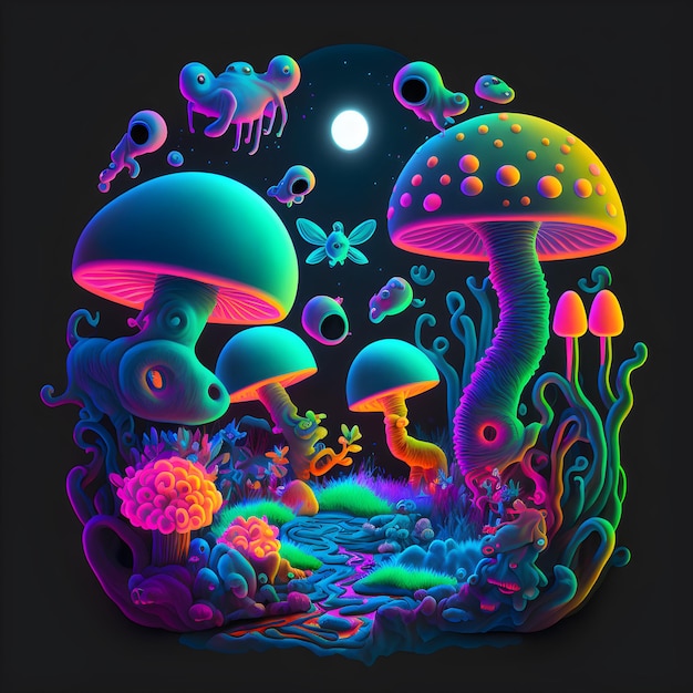 Psychedelic mushrooms limited colors pattern