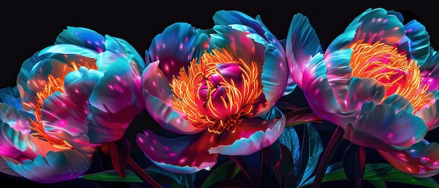 Psychedelic Peony Blooms in a Neon Dream