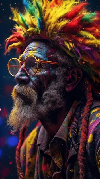 Psychedelic rastafari man on vibrant colors art