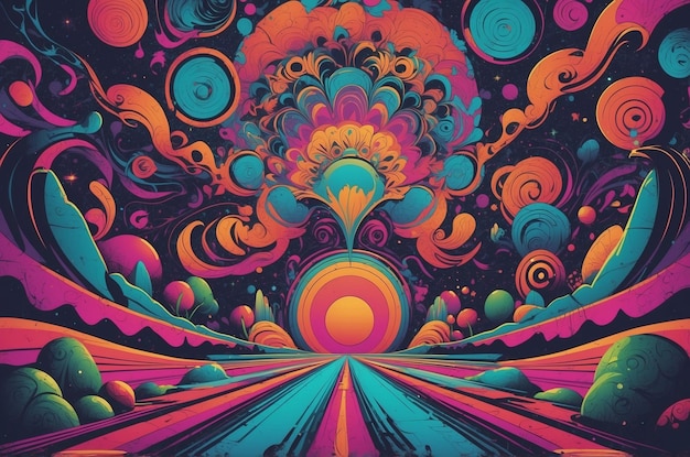 Psychedelic retro groove wavy background