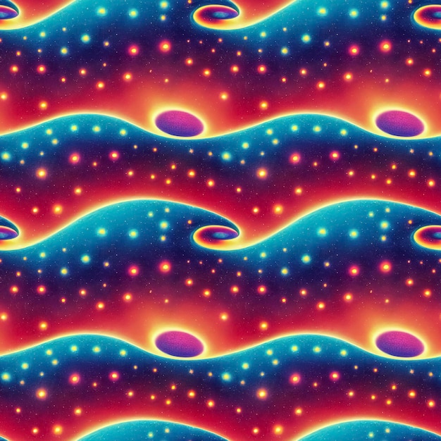 Psychedelic trippy retro cosmic seamless pattern Vintage abstract futuristic background