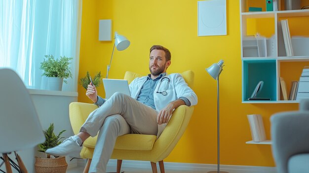 a psychologist alone in his office waiting for a patient