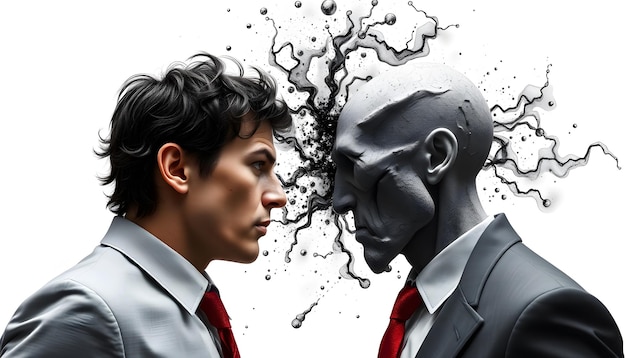 Photo psychology battle man vs man conceptual 3d illustration isolated with white highlights