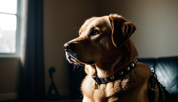 Ptsd service dog sitting calmly next to owner providing security and comfort animal empath