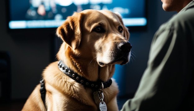 Ptsd service dog sitting calmly next to owner providing security and comfort animal empath