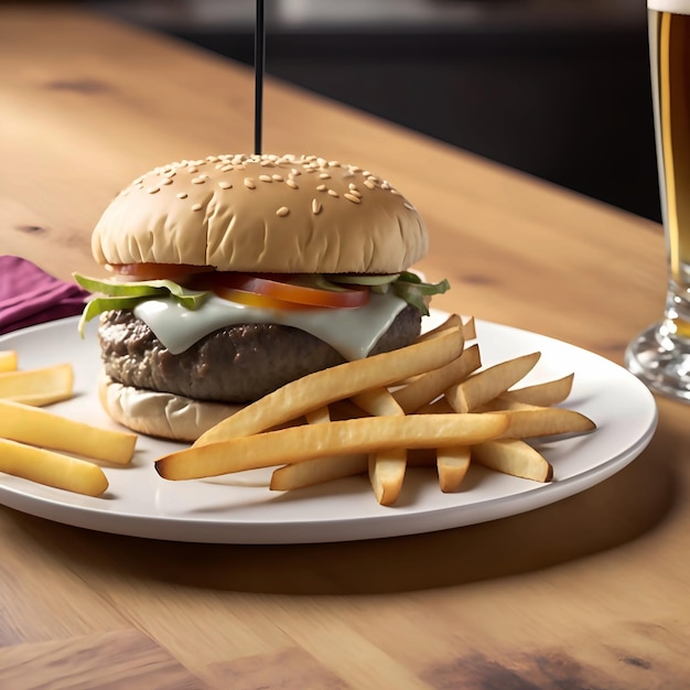 A pub food classic burger and fries