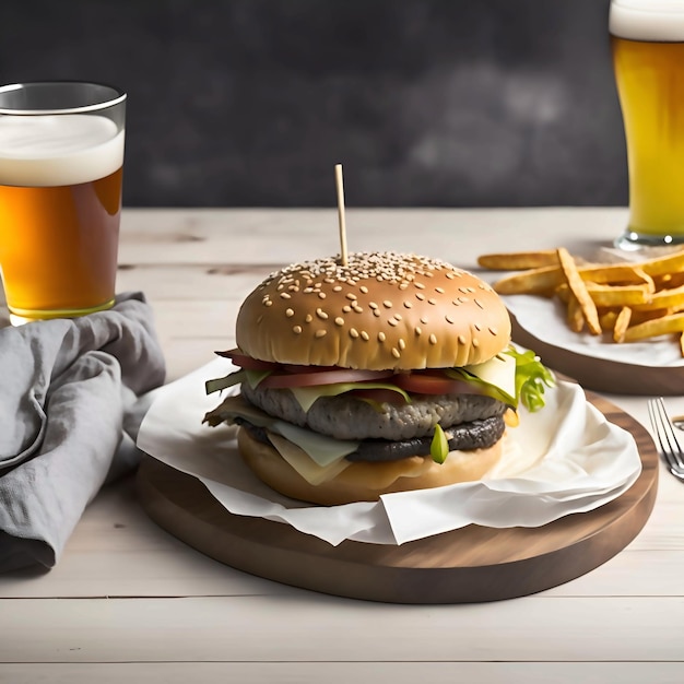 A pub food classic burger and fries