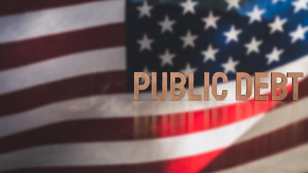 The public debt on America flag for Business concept 3d rendering