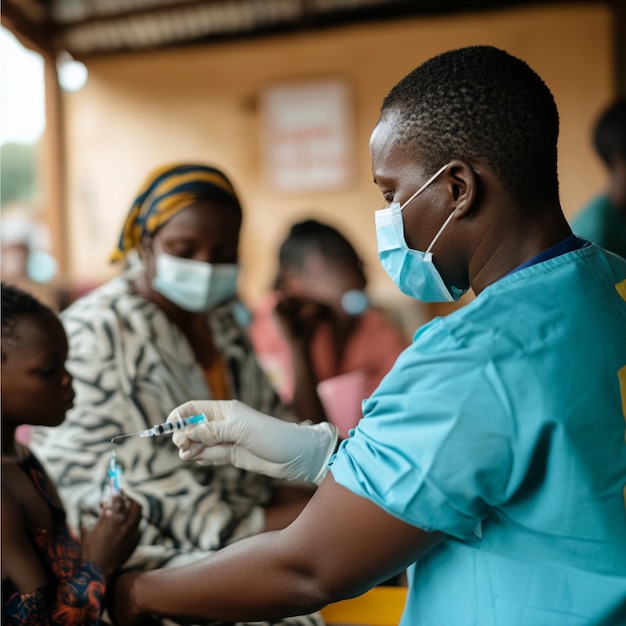 a public health worker conducting a vaccination clinic in a community center3