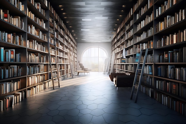 public large library with modern interior indoor reading books and education generative ai