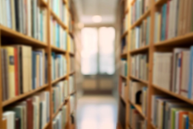 Public library blurred books books on bookshelf in library abstract blur defocused background