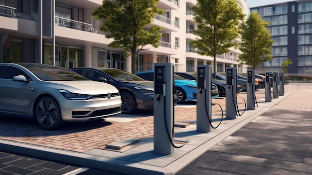 Photo public parking area with charging points for electric vehicles