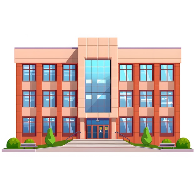 Photo public school building at sunny day exterior view isolated on white background simple style