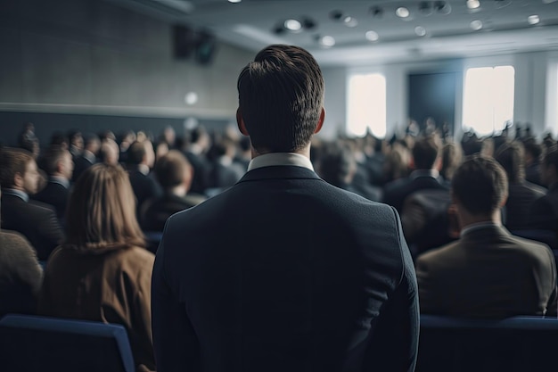 Public speaker giving talk in conference hall at business event Generative ai