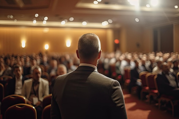 Public speaker giving talk in conference hall at business event Generative ai