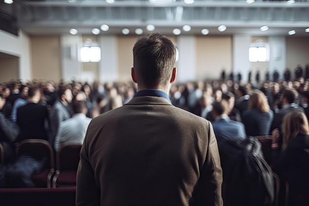 Public speaker giving talk in conference hall at business event Generative ai