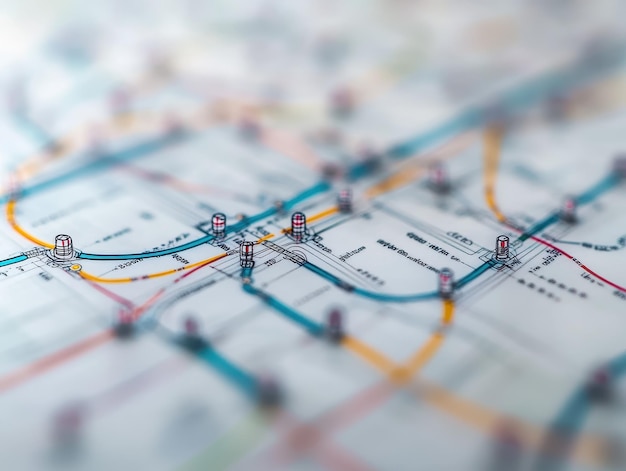 Photo public transport network map showing routes and connections