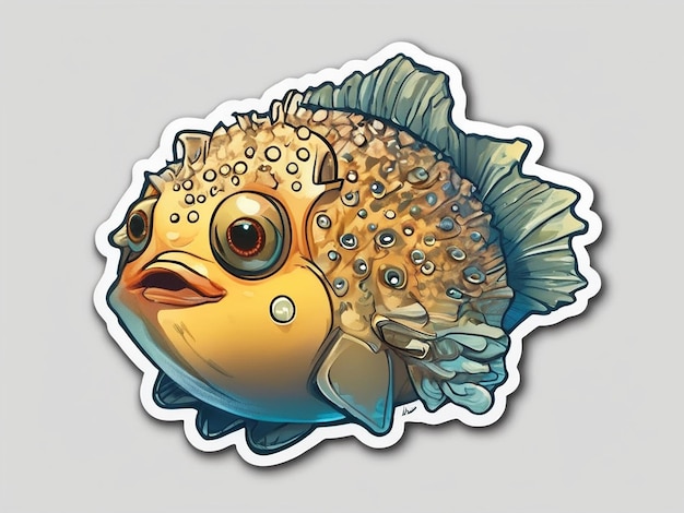 Puffer fish sea animal cartoon sticker