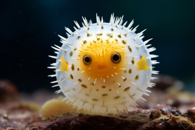 A puffer fish swimming around a brightly colored sea sponge